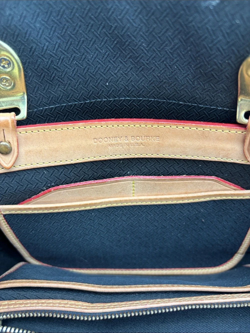 VTG Dooney & Bourke Cabriolet Tan Leather Canvas Dome Handbag Purse USA BLEMISH